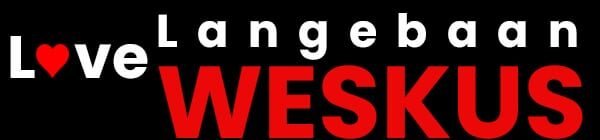 Langebaan business directory the logo for love weskus with black background and letters in white and red.